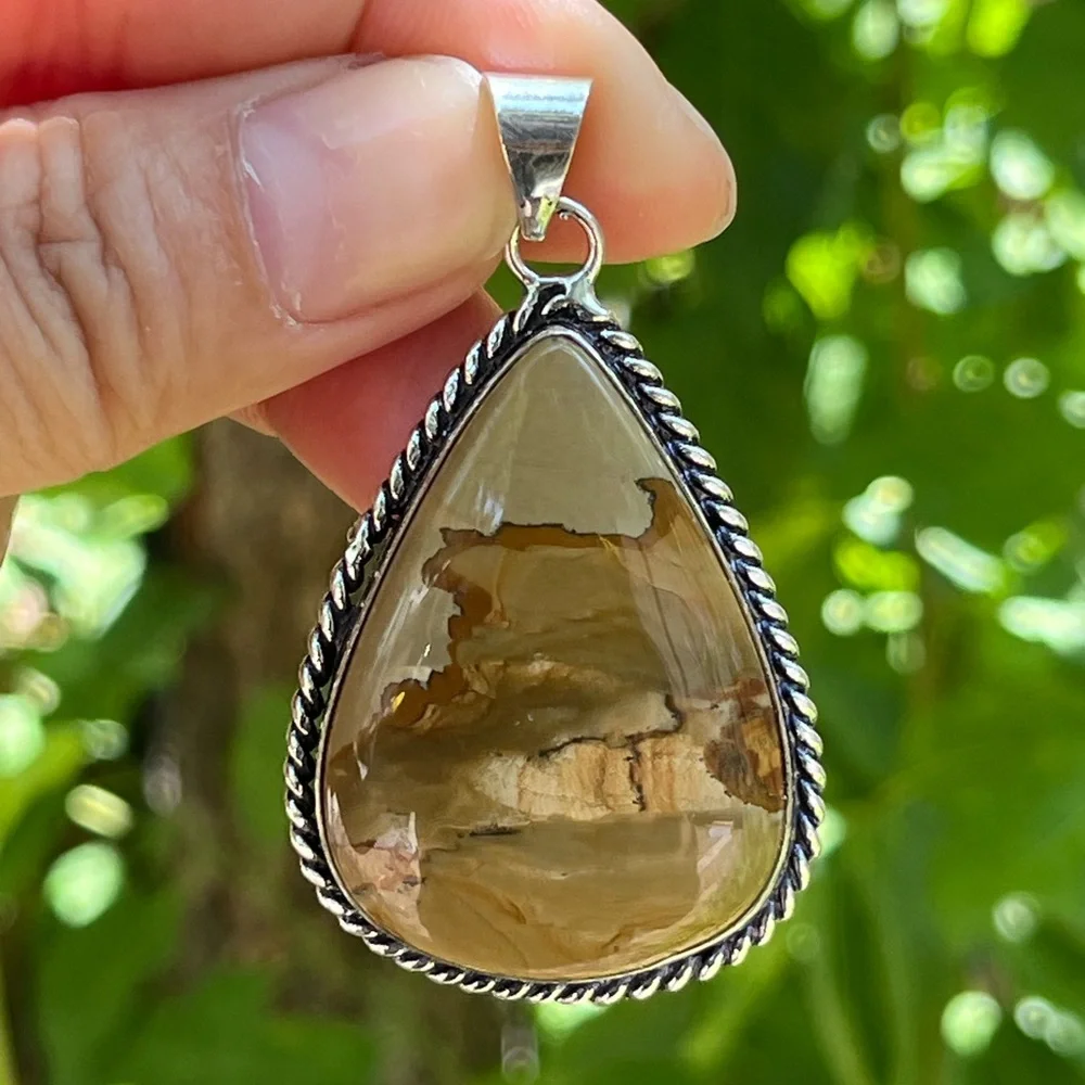 925‎ silver plated scenery picture jasper pendant